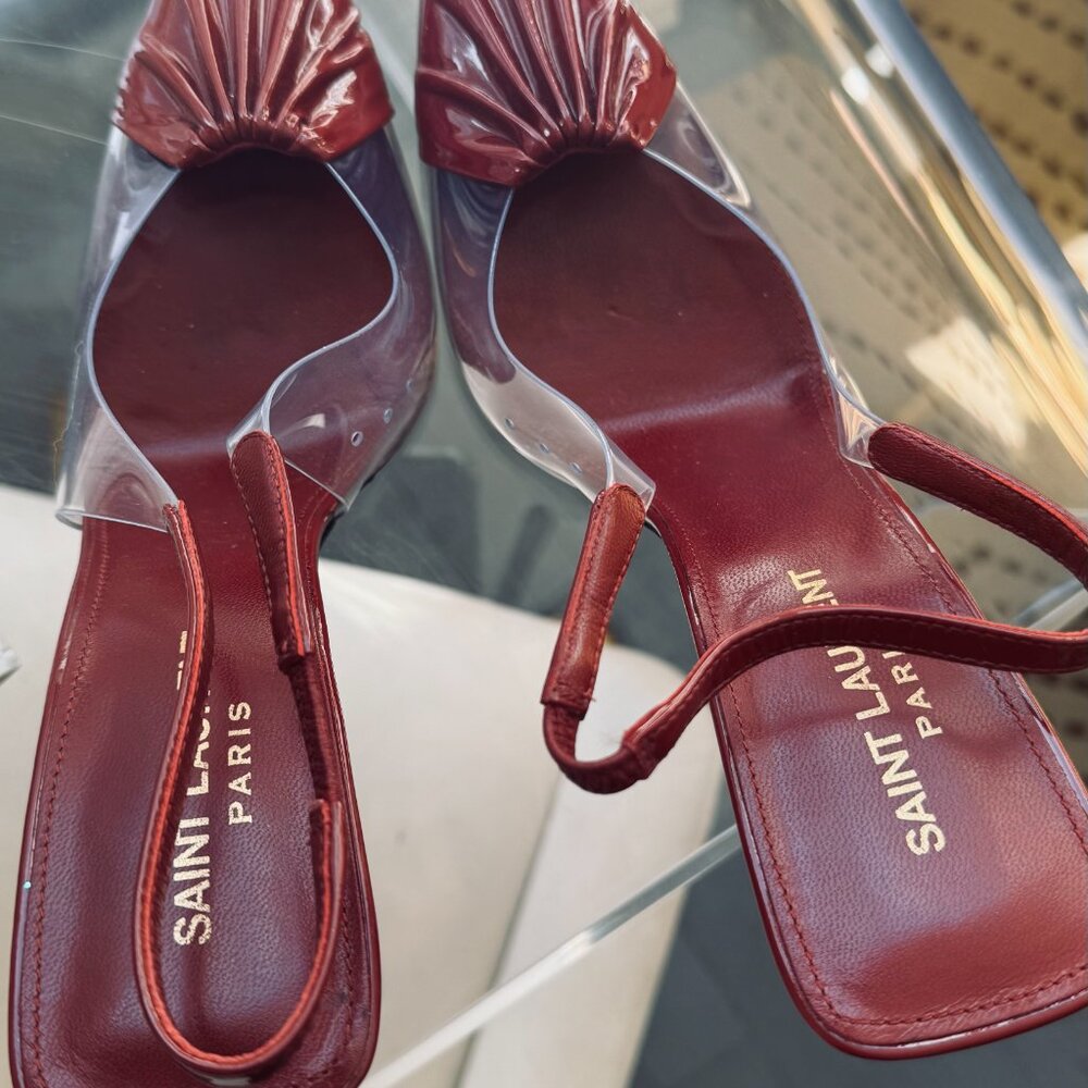 Yves Saint Laurent Leather Red 37.5 EU 7-7.5 US Frida PVC Slingback sandals